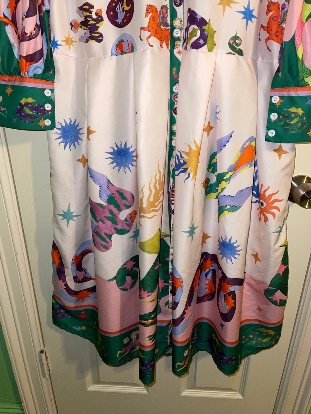 Multicolor Fantasy Print Long Sleeve Dress - Large - Picture 3 of 16